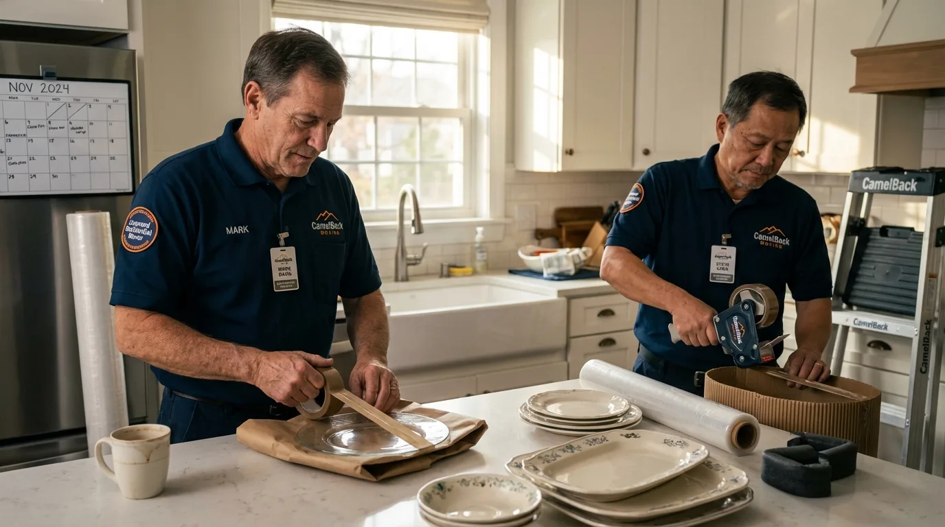 Professional crew packing kitchen dishware in Brookhaven, PA